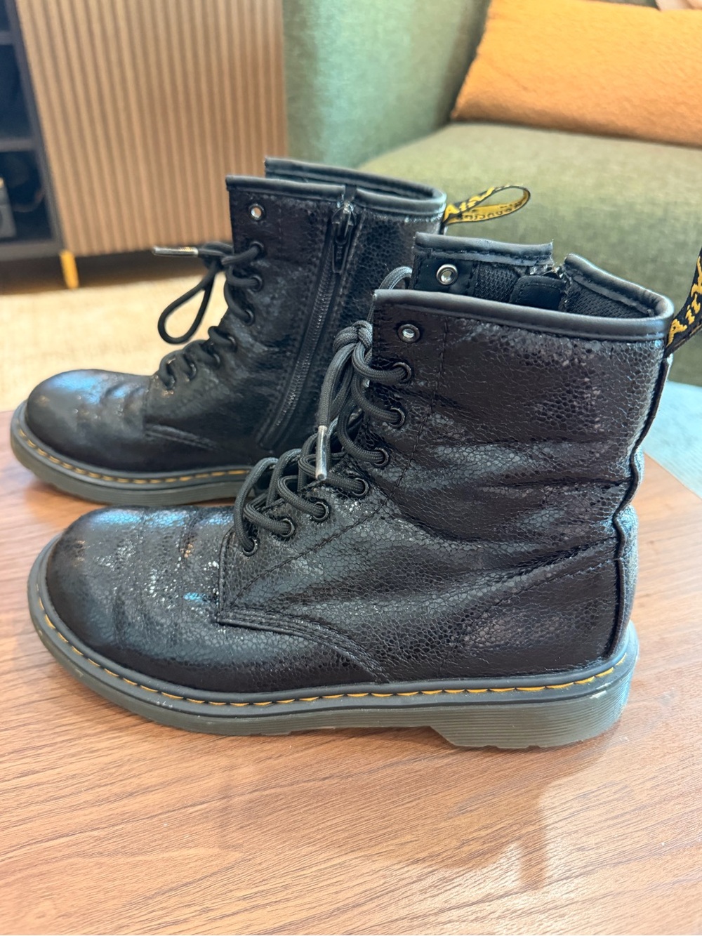Dr. Martens Youth 1460 Crinkle Metallic Black Lace Up Boots UK 4 37 EU US 5 M 6L